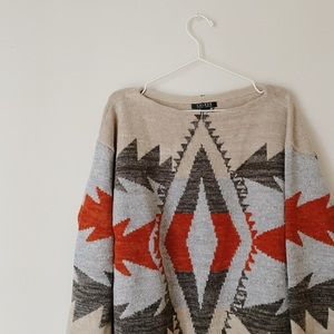 Ralph Lauren Black Label Beige, Gray & Orange Geometric Knit Sweater